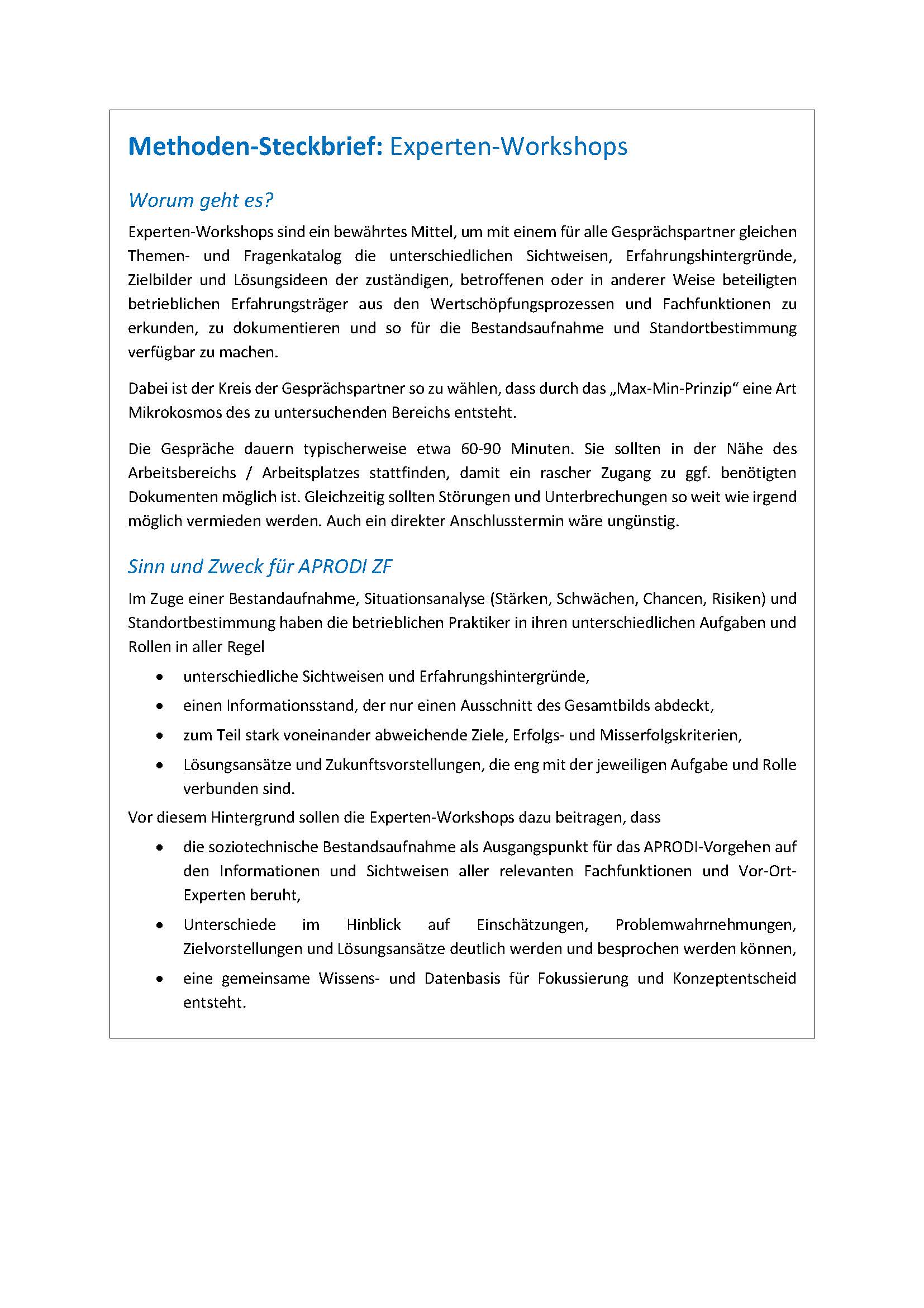 Methodensteckbrief Experten-Workshops